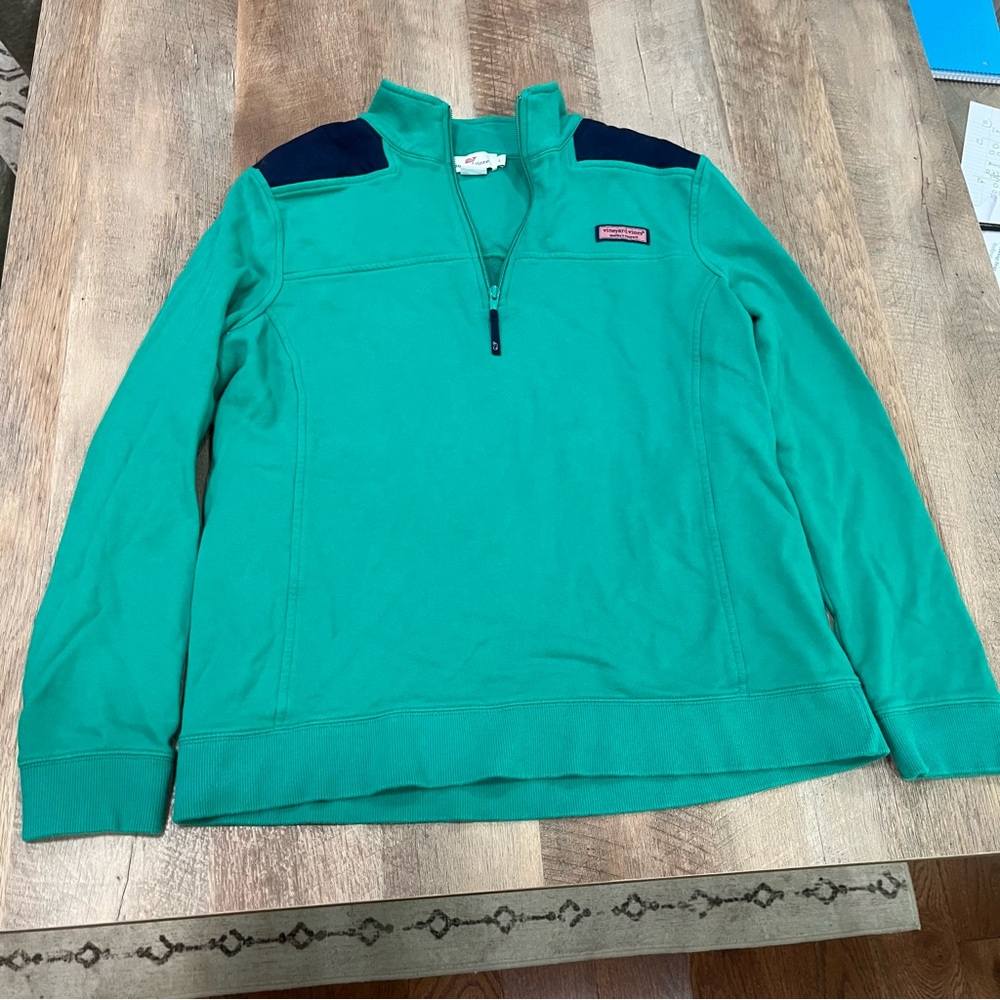 Vineyard Vines Teal Quarter-Zip Pullover with Navy Shoulder Panels